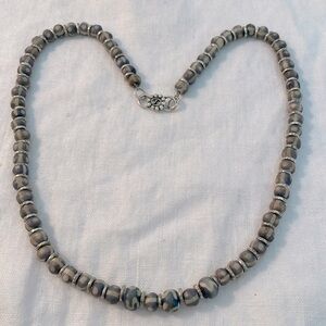 Thai silver and Denim Blue/Cream Stones Necklace